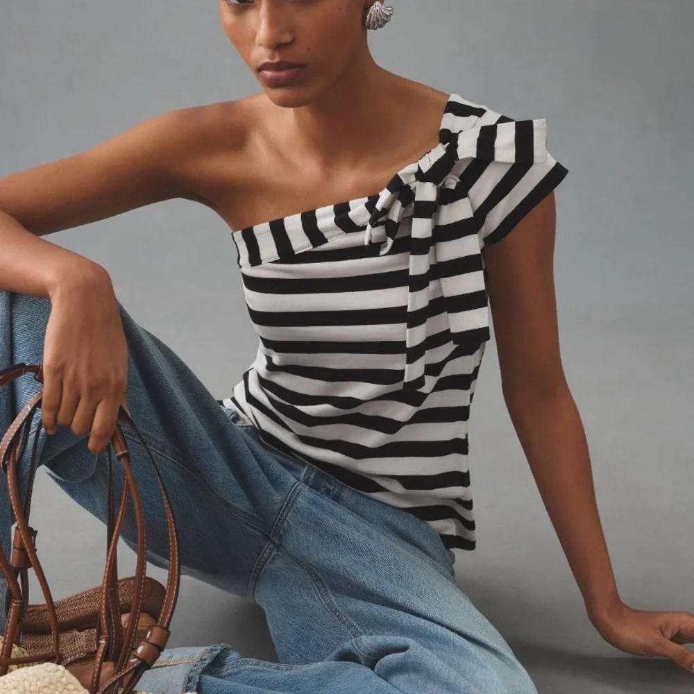 Anthropologie Maeve One Shoulder Bow Top